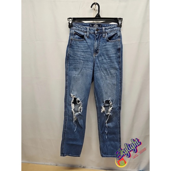 Hollister Denim - Hollister Ultra High-Rise Blue Distressed Denim Mom Jeans Juniors Sz 1r W25 L27